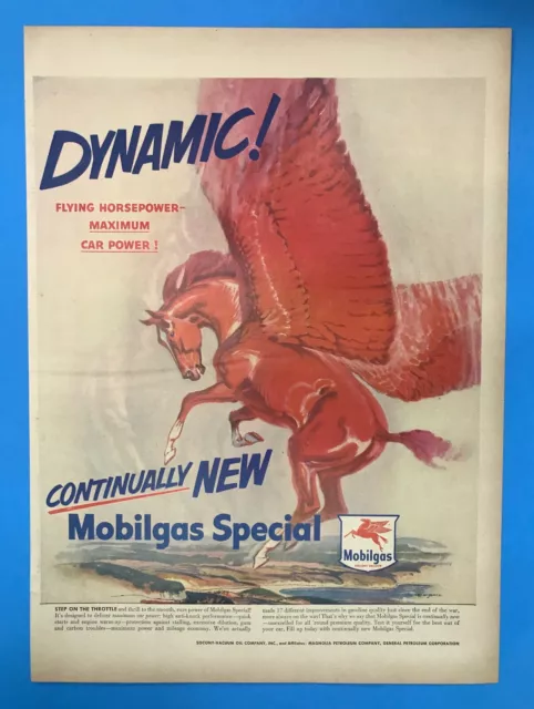 Vintage Print Ad from 1950 Mobilgas DYNAMIC! BEAUTIFUL FLYING Pegasus Horse