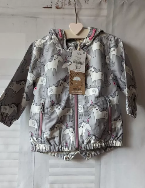 NEXT Girls Coat Jacket Unicorn Grey Shower Resistant Cagoule 9-12 Months BNWT