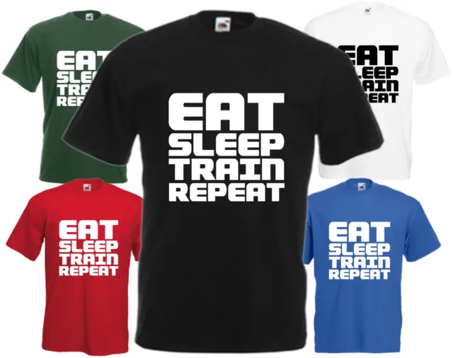 Eat Sleep Train Repeat T Shirt Bodybuilding Gym Tee Funny Top Unisex Comedy Gift