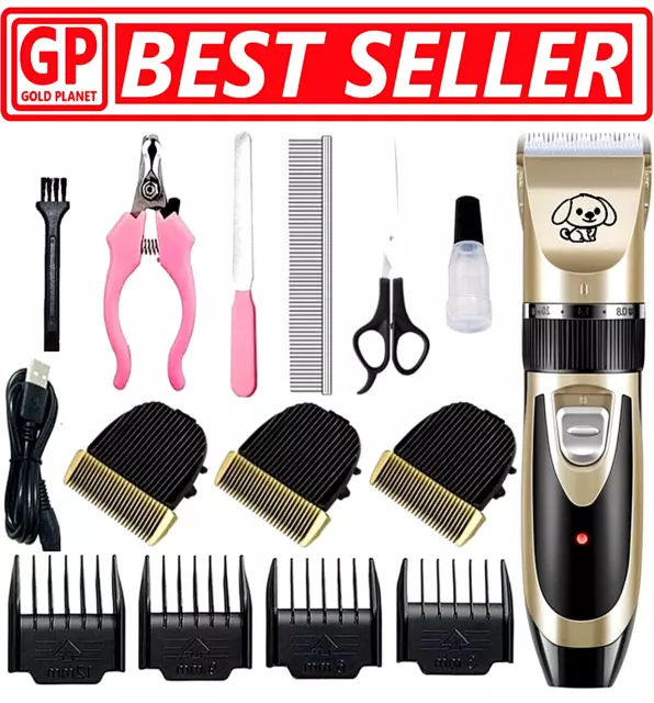 Dog Cat Pet Grooming Kit Rechargeable Cordless Electric Hair Clipper Trimmer Set