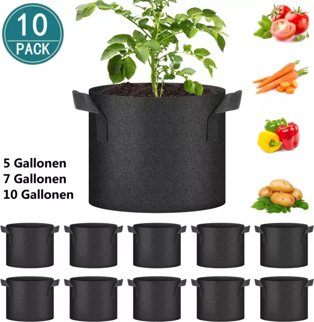 5/10X Pflanzsäcke Mit Henkeln Pflanztasche Grow Plant Bags Pflanzbehälter 11-30L