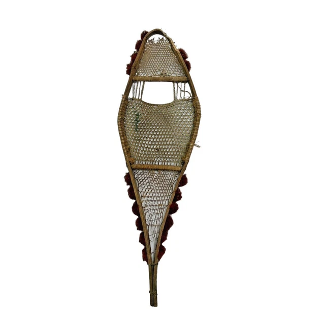 Miniature Wood Pom Pom Native American Indian  Ojibway Snowshoe single