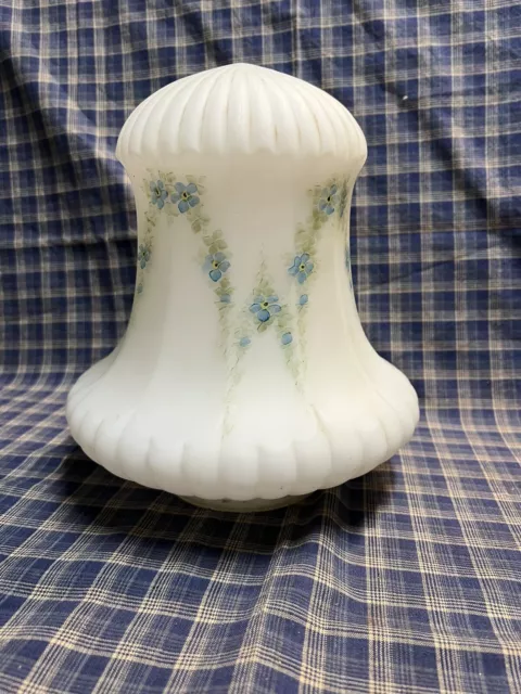 Antique Victorian Satin Glass Lamp Shade, Hanging/Ceiling, Hand Painted, Floral