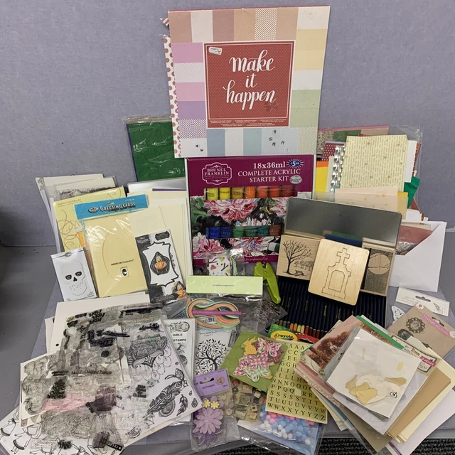 Craft Job Lot Papers Stamps Card-making Acrylic Paints t5096