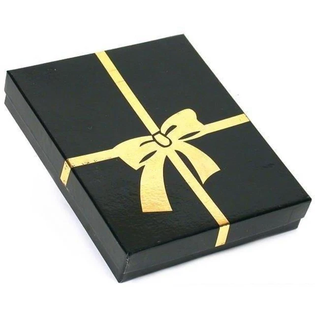 Black w/Gold Bow Cotton Filled Jewelry Gift Box 6 1/8"