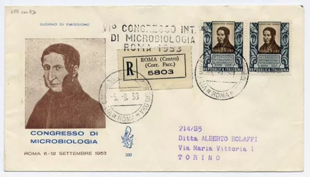 Repubblica Italiana : 1953 : FDC Venetia Club : n° 200 : Congresso Microbiologia