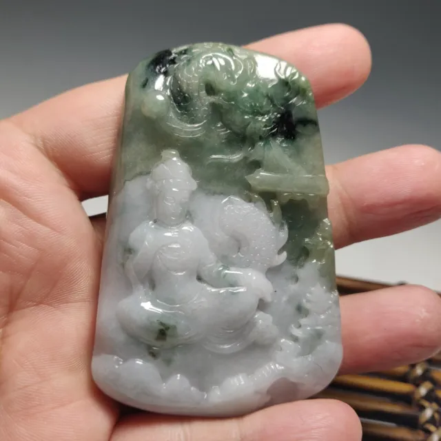 Chinese Exquisite Handmade Guanyin dragon carving Jadeite Jade Pendant