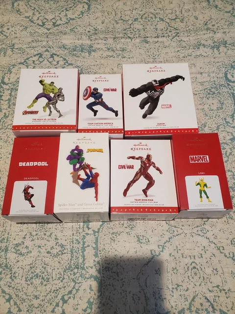 Hallmark Keepsake Marvel Ornament Lot Iron Man, Captain America, Venom, Loki
