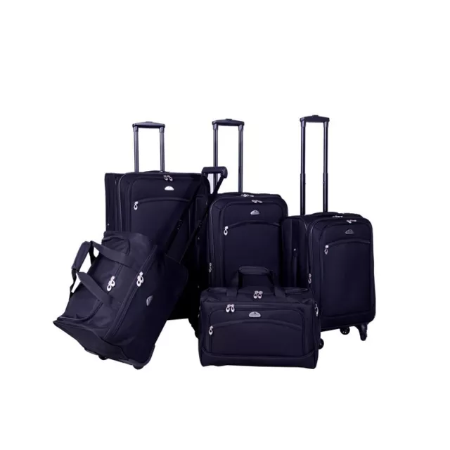 American Flyer South West Fabric 5 Piece Luggage Set in Black