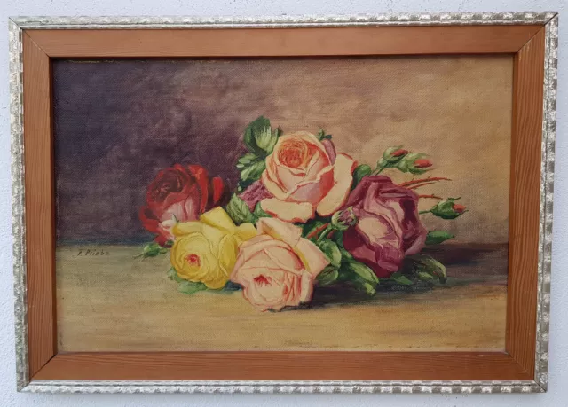 Ölgemälde mit Rahmen Malerei Oil Painting Stillleben Blumen Rosen