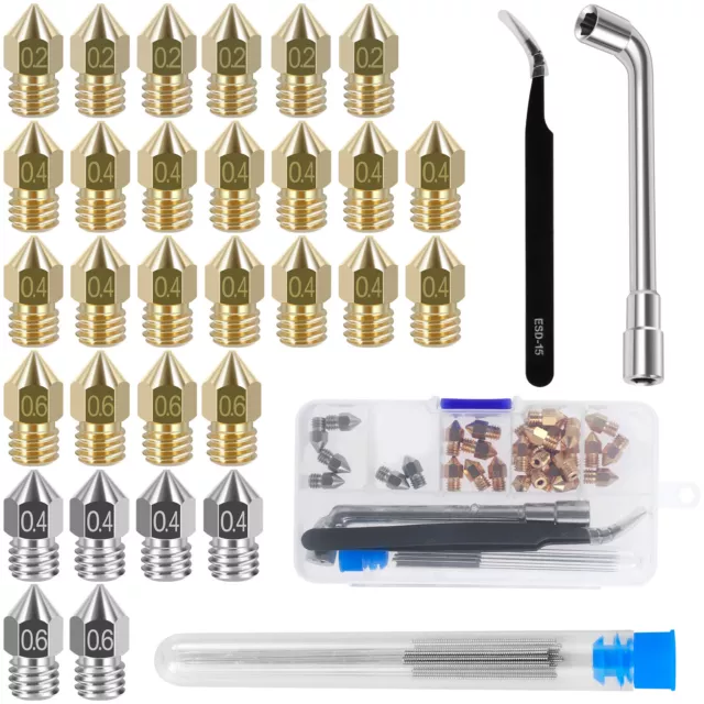 42Pcs 3D Printer Nozzles Extruder Kit for MK8 Hotend Brass Printing Nozzles⊕