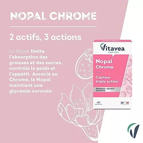 Vitavea - Nopal, Chrome - Complément Alimentaire Capteur de Graisses, Sucres, Ca 2