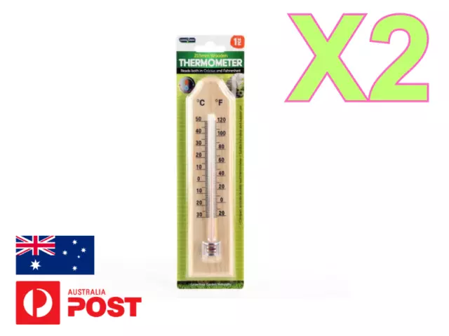 Wooden Thermometer X2 Indoor Outdoor Temperature Wall Hanging Sensor Garden