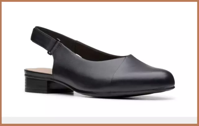 Women's Clarks JULIET PULL Black Leather Flat Slingback Sandals Shoes