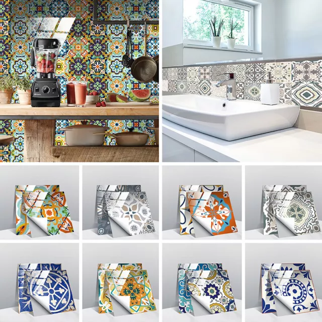 Waterproof Moroccan Tile Stickers Kitchen Bathroom Self-adhesive Wall DIY Decor