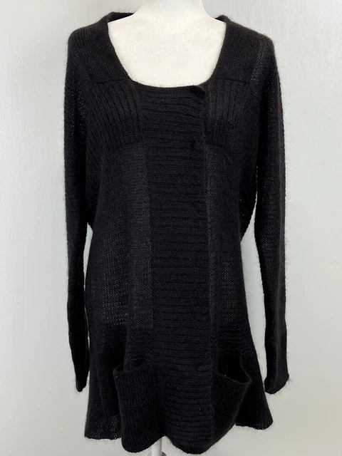 Eileen Fisher Mohair Blend Long Hidden Snap Front Knit Cardigan Sweater Sz L