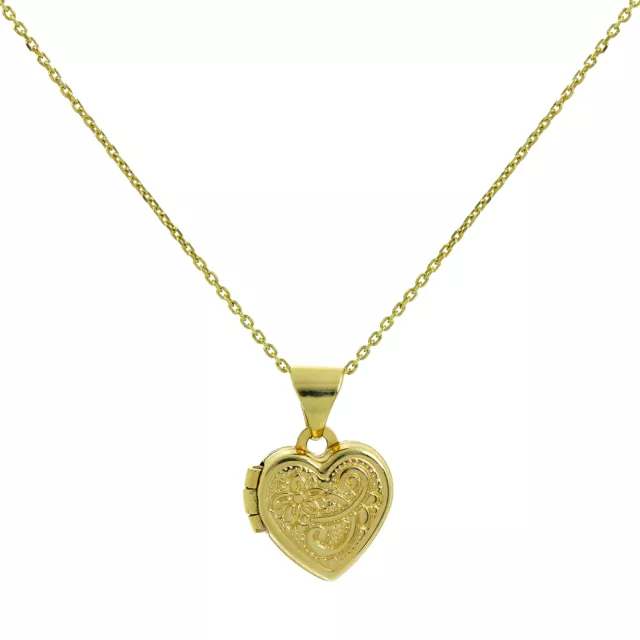 Tiny 9ct Yellow Gold Engraved Heart Locket on Chain 16 18 20 " Inches Necklace