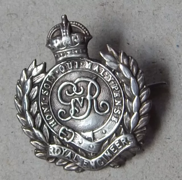 British Army Royal Engineers Silver Hallmarked GeoV Sweetheart Pin Badge K/C HF