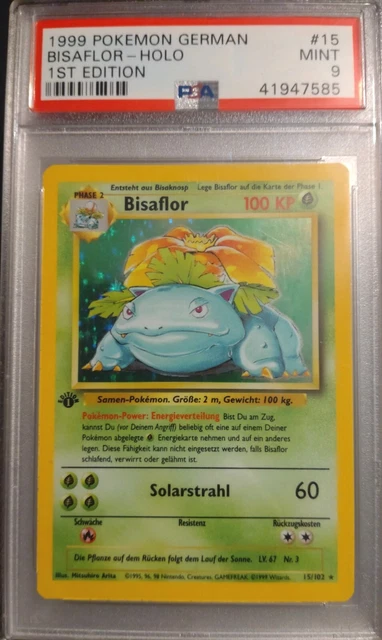 Pokemon-Karte Bisaflor 1.Edition Base Set 1999 German PSA 9- Mint