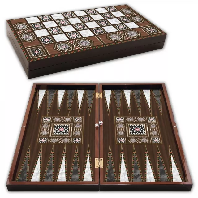 DELUXE Holz Backgammon Set PEARL im XXL Format 50x48cm