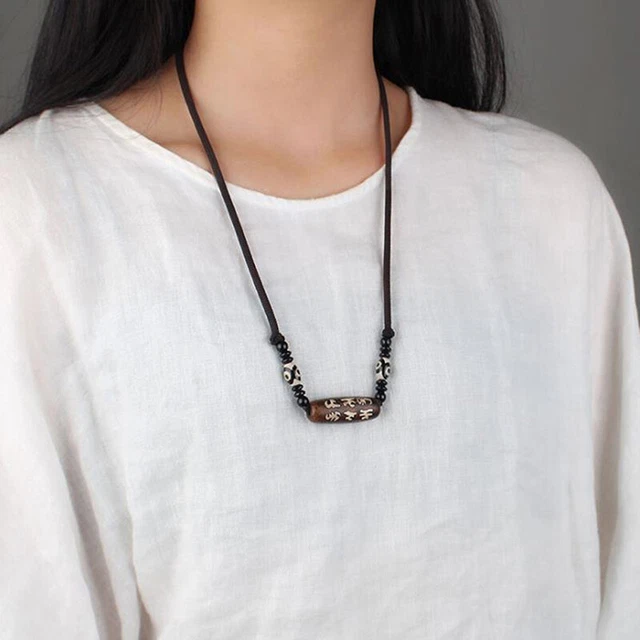 Ethnic Tibetan Nine Eyes Dzi Necklace Women Men Simple Pendant Neckl'm' 3