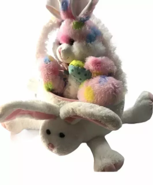Plush White Bountiful Bunny Easter Basket 13” Plush Lot Of 2 Rabbits Gift Set