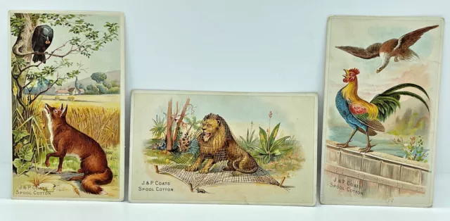 3 Vintage J & P Coats Victorian Trade Cards Six Cord Thread Spool Cotton