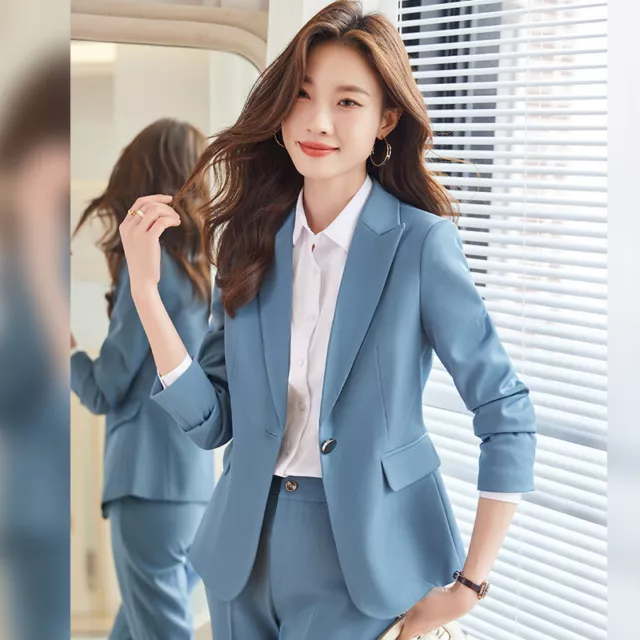 Womens Business Formal Suit Button Spring Autumn Elegant Lady Slim Blazer Jacket