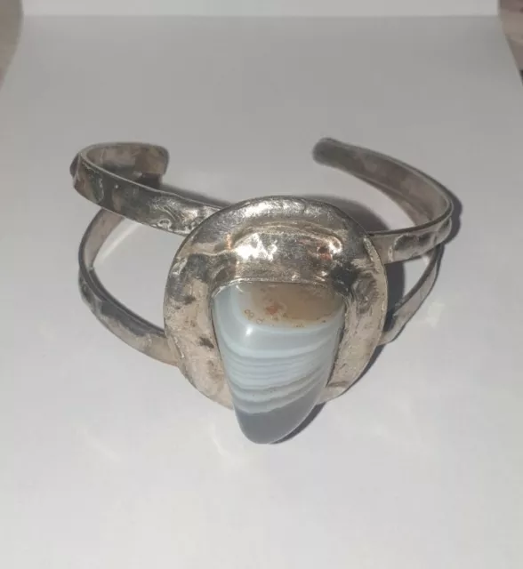 Superbe bracelet Ancien moderniste En Métal Argenté Et Agate