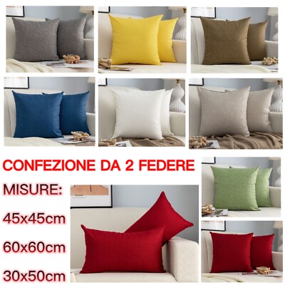 Unit Federe Cuscini Divano Coppia Copricuscino Con Cerniera Tinta Unita 40x40 50x50 