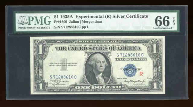 DBR 1935-A $1 Silver Experimental (R) Gem Fr. 1609 PMG 66 EPQ Serial S71288610C