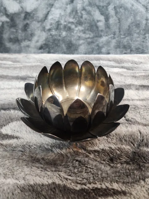 Lotus Candle Holder Silver Reed Barton Water Lily Trinket Dish Vintage Set of 2