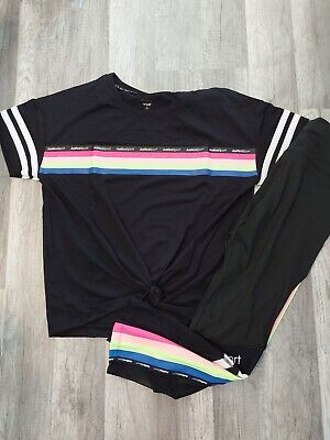NWT Girls Justice Outfit Rainbow Stripe Top/Leggings Size 10 12 14 (1)