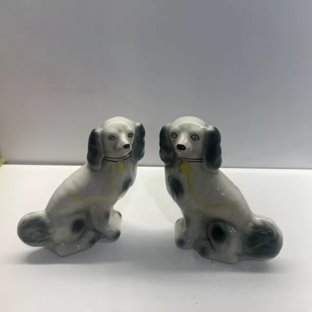 Vintage Pair Staffordshire Style Flat Back Mantle Piece Wally Dogs