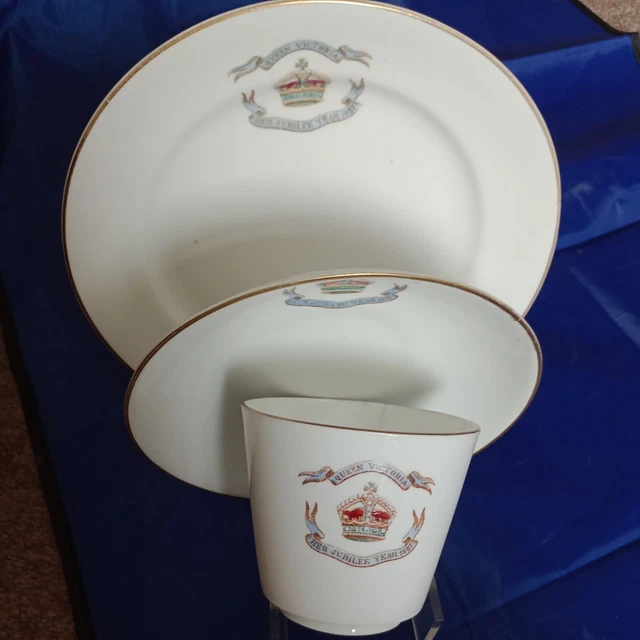 ANTIQUE VICTORIAN 1887 Queen Victoria Jubilee Crested China Cup, Saucer & plate £30.00 PicClick UK