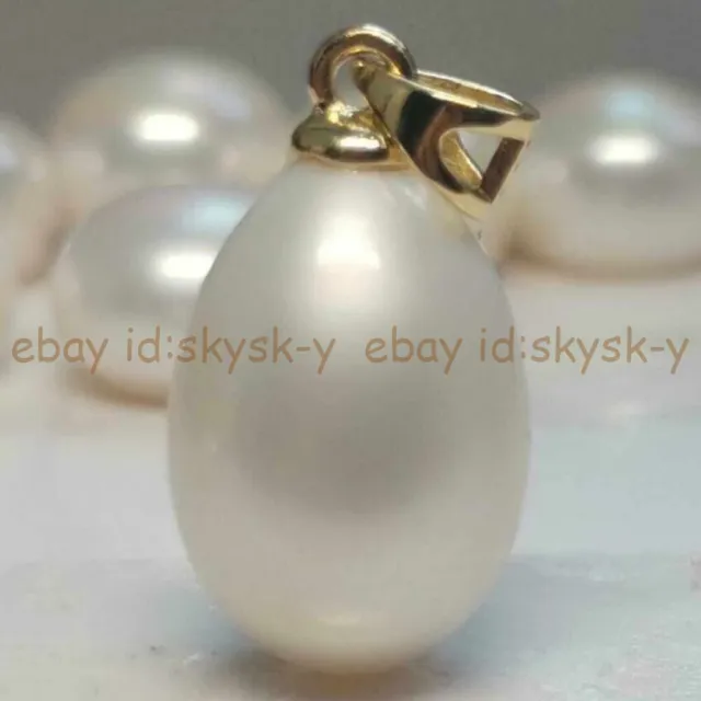 PERFECT HUGE 10-14mm WHITE SOUTH SEA PEARL PENDANT 14K YELLOW GOLD PLATED AAA++