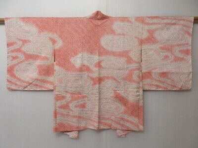 2025T02z520  Japanese Kimono Silk SHIBORI HAORI Stream Coral pink