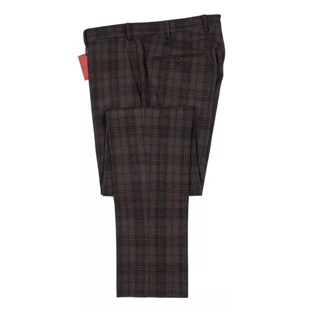 Isaia Napoli Slim-Fit Brown Layered Check Soft Flannel Wool Pants 31 (Eu 46) NWT