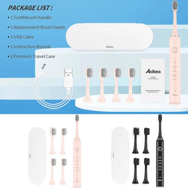 Sonic Electric Toothbrush USB Rechargeable 4 - Tooth Brush Heads Timer 5 Modes