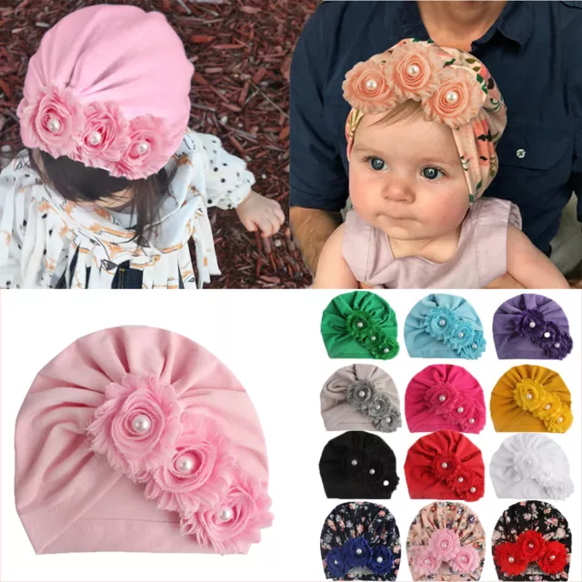 For Baby Girls Floral Turban Cap Infant Head Wrap Headband Soft Beanie Hats