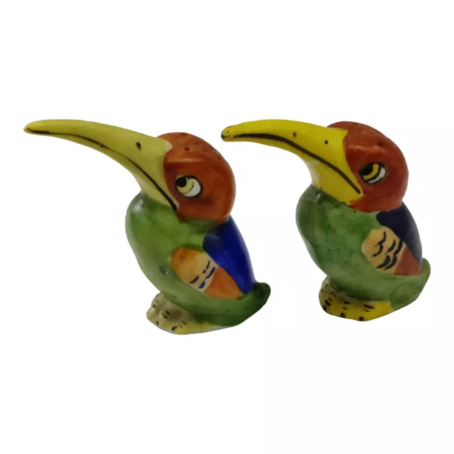 Vintage Tropical Birds Parrots Kingfisher Salt Pepper Shaker Set Japan Small