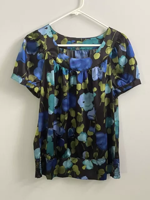 Apt. 9 Women's Size Medium Blouse Blue Green Short Sleeve Shirt Top