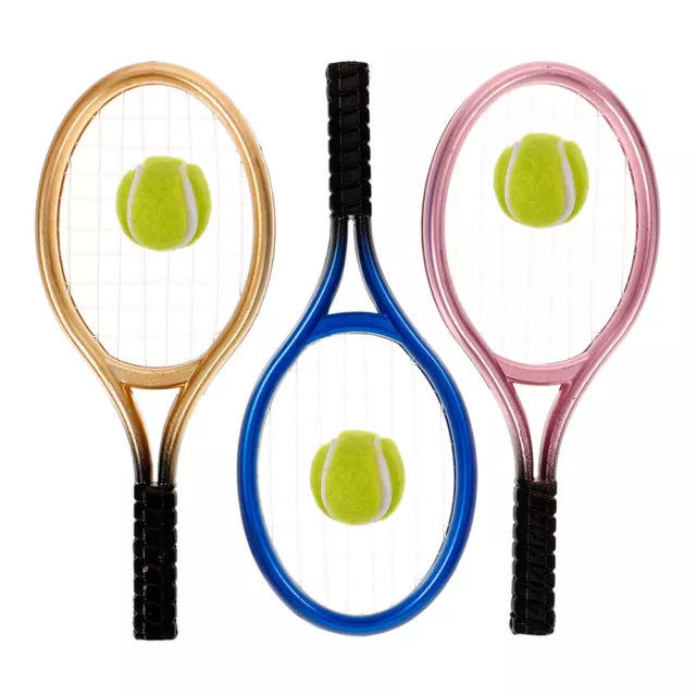 3 Sets Plastique Tennis Simulé Jouet Mini Raquette De Ornements À Plat
