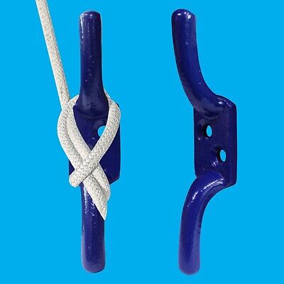 10x 100mm 4" Blue Cast Iron Cleat Hook for Flag Pole Rope Halyard Washing Line