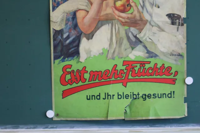 altes orig Plakat  Esst mehr Früchte , und Ihr bleibt gesund ! Baver 3