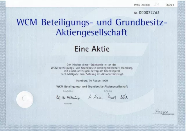 34x WCM Beteiligungs- und Grundbesitz AG 1 Aktie 1999