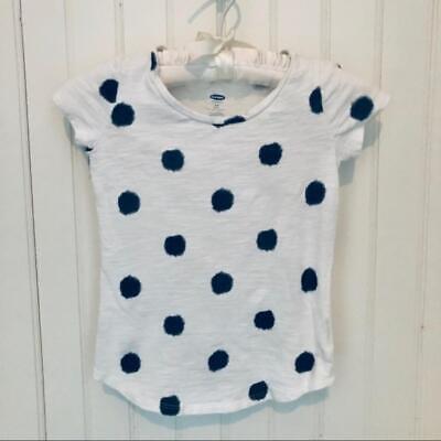 Girls Old Navy S 6/7 White blue polka dot short sleeve casual summer tee shirt