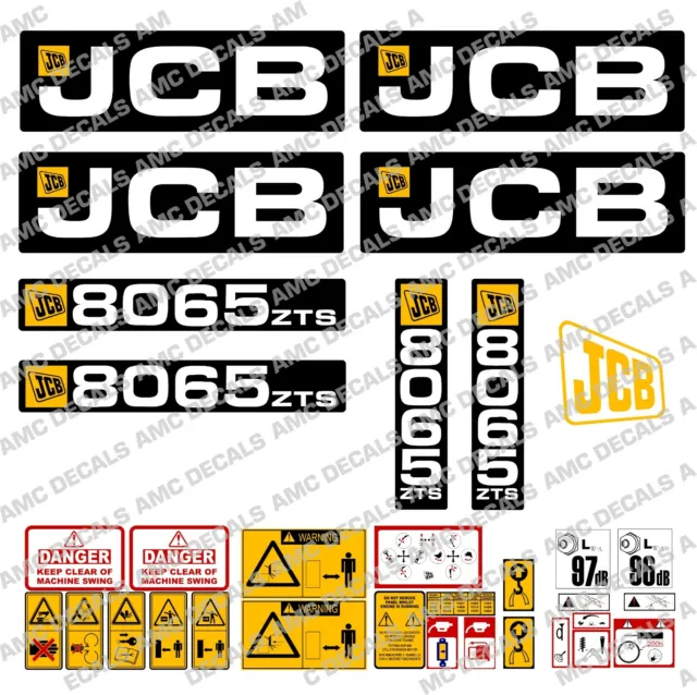 JCB 8065ZTS Mini Digger Décalque Autocollant Set Avec Safty Avertissement