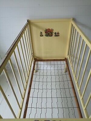 VINTAGE Yellow WOODEN DROP SIDE COT 2