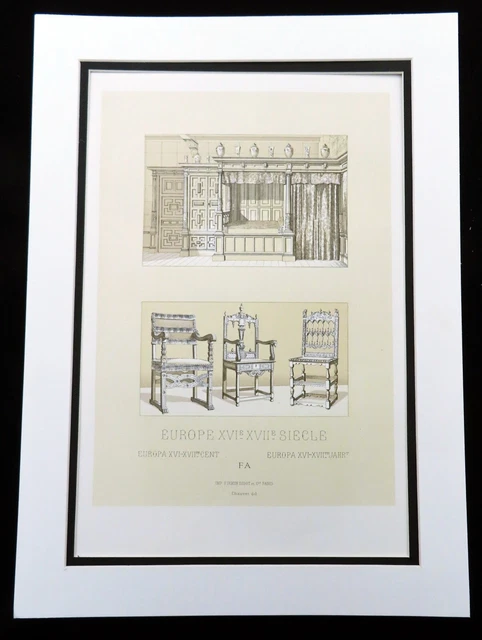 16th Siècle Chambre à Coucher Meuble Four Affiche Lit French Ancien Imprimé 1888